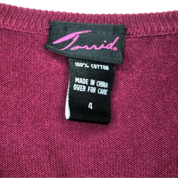 Torrid 100% Cotton Burgundy Sequin Button Up Long Sleeve Cardigan Size 4X - Picture 5 of 8